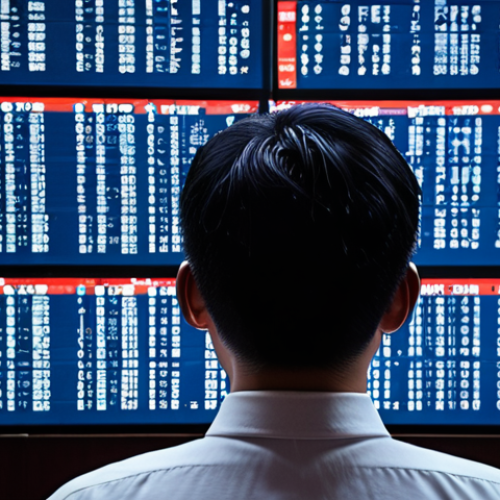 A focused Japanese auctioneer, surrounded by a whirlwind of complex legal documents, glowing digital screens displaying dense code, and abstract representations of data streams, symbolizing the overwhelming challenge of adapting to rapidly changing laws and technology in the modern auction world. The background subtly hints at AI and blockchain concepts. Professional, detailed, and slightly intense atmosphere.