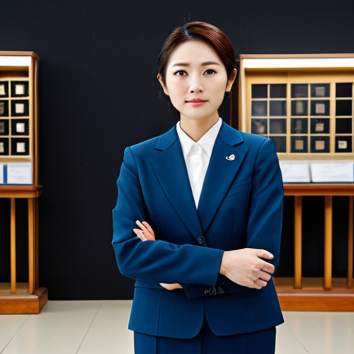 **

"A professional Japanese businesswoman in a modest business suit, standing confidently in a modern auction house. Fully clothed, appropriate attire, safe for work. Natural pose, perfect anatomy, high quality, professional photography. Background includes subtle auction details like display cases and bidding paddles. Family-friendly."

**