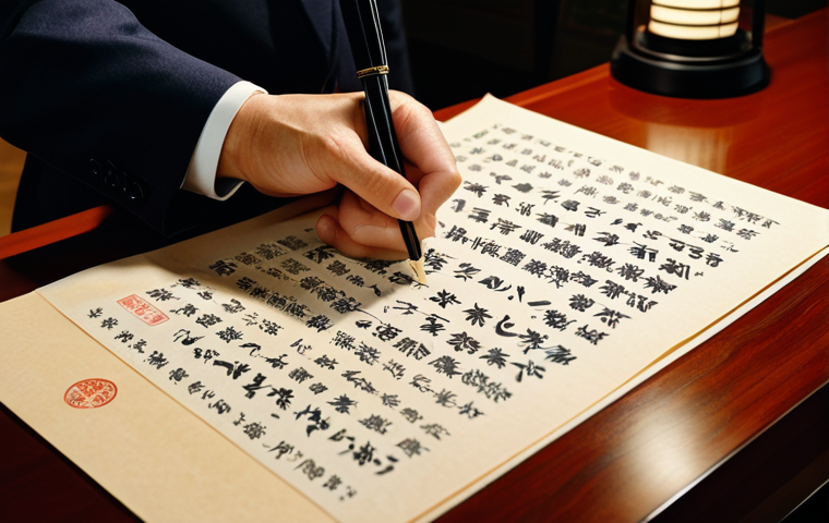Contract Negotiation**

"A close-up shot of a traditional Japanese contract (契約書) being reviewed under the warm light of a desk lamp. Hands wearing professional attire are pointing to specific clauses. Include annotations in elegant Japanese calligraphy highlighting key points like '瑕疵担保責任免責' (defect liability waiver) and '占有者の存在' (occupant presence). The scene should convey a sense of serious due diligence and meticulous attention to detail. Safe for work, appropriate content, fully clothed, professional, family-friendly, perfect anatomy, natural proportions, high quality."

**