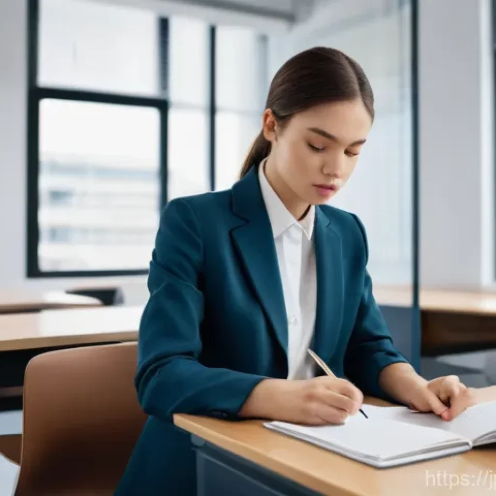 경매사 실기시험 중 발생할 수 있는 문제 해결 - **Prompt:** A young adult (male or female) in crisp business attire, possibly a blazer over a blouse...