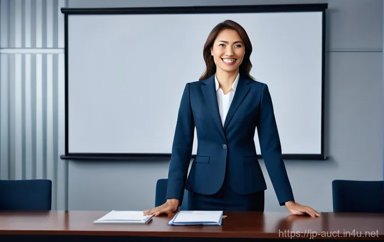 경매사 실기시험 중 발생할 수 있는 문제 해결 - **Prompt:** A young adult (male or female) in crisp business attire, possibly a blazer over a blouse...
