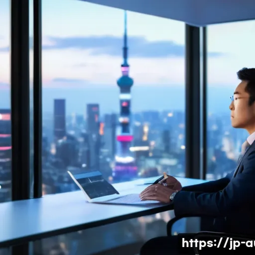 경매사 실기시험에서 발생할 수 있는 문제 해결 - **Prompt:** A focused Japanese real estate professional (male, mid-30s to 40s) in a modern business ...