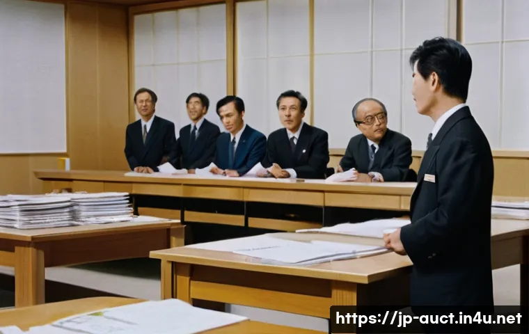경매사 자격증 관련 법률 지식 - A candid, cinematic interior scene of a Japanese auction room during a creditor meeting — mid-sized ...