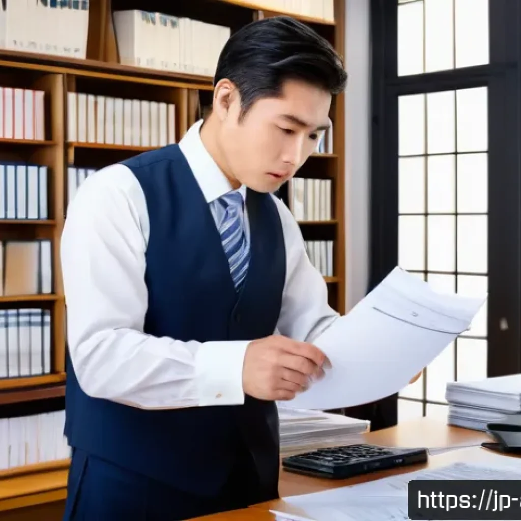 경매사 자격증 취득 전후 차이점 - A professional Japanese auctioneer in a modern office environment, wearing a smart business suit wit...
