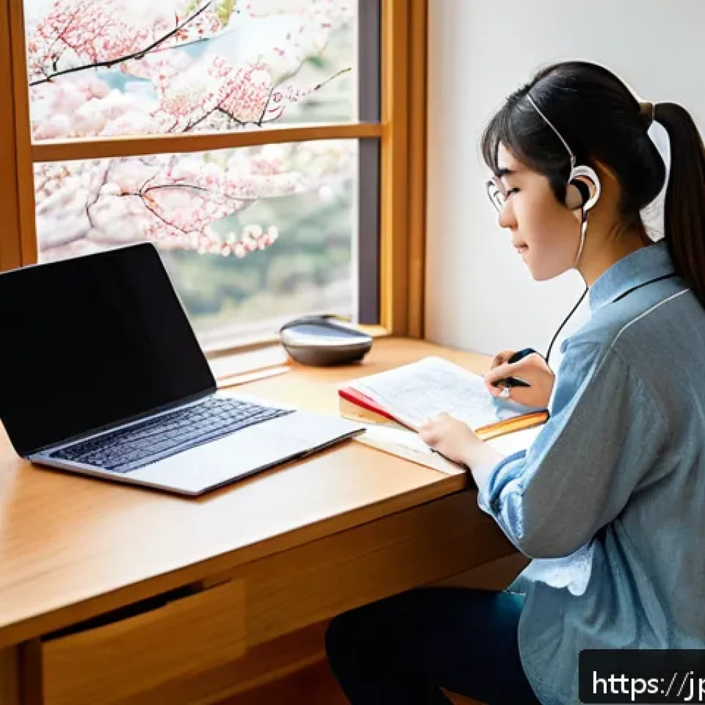 경매사 시험 자료 찾는 방법 - A modern Japanese study room scene featuring a young adult studying efficiently for the Kyobaishi ex...