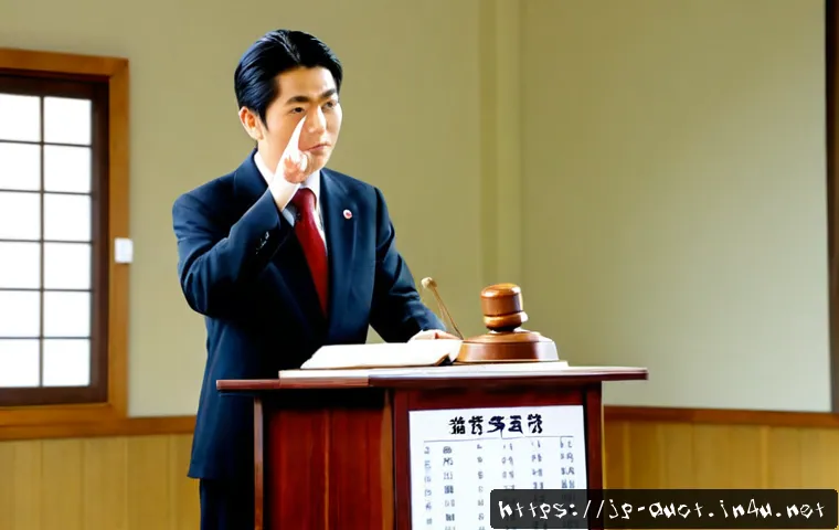경매사 실기시험 준비 과정의 꿀팁 - Photorealistic Japanese auctioneer practical exam preparation scene, focused adult candidate standin...