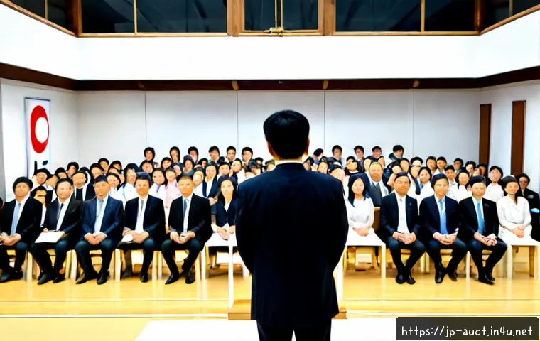 경매사로서의 사회적 책임과 역할 - Photorealistic ethical auction scene in a modern Japanese auction hall, professional auctioneer in a...